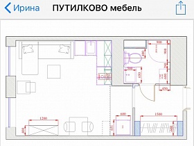 схематическое изображение небольшой дизайнерской современной студии однокомнатной квартиры небольшого размера